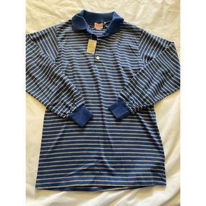 VTG 70s 80s Kids Childrens Boy Stripe Blue Polo Long Sleeve T Shirt New Tag M